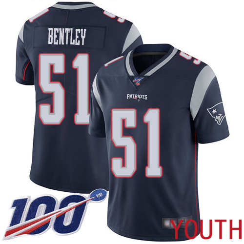 New England Patriots Football #51 100th Limited Navy Blue Youth Ja Whaun Bentley Home NFL Jersey->youth nfl jersey->Youth Jersey
